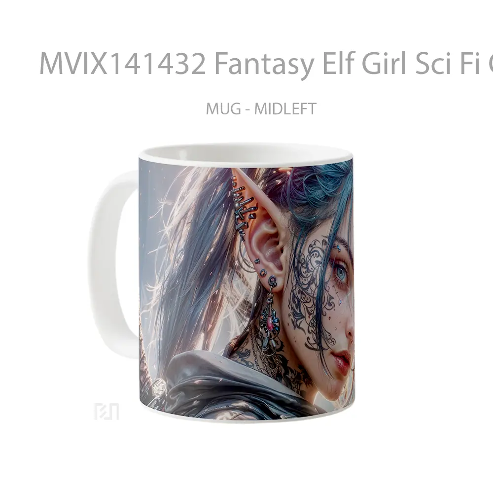 Mug Fantasy Elf Girl Sci Fi Cyberpunk Gelas Keramik Unik - All-side / Desain