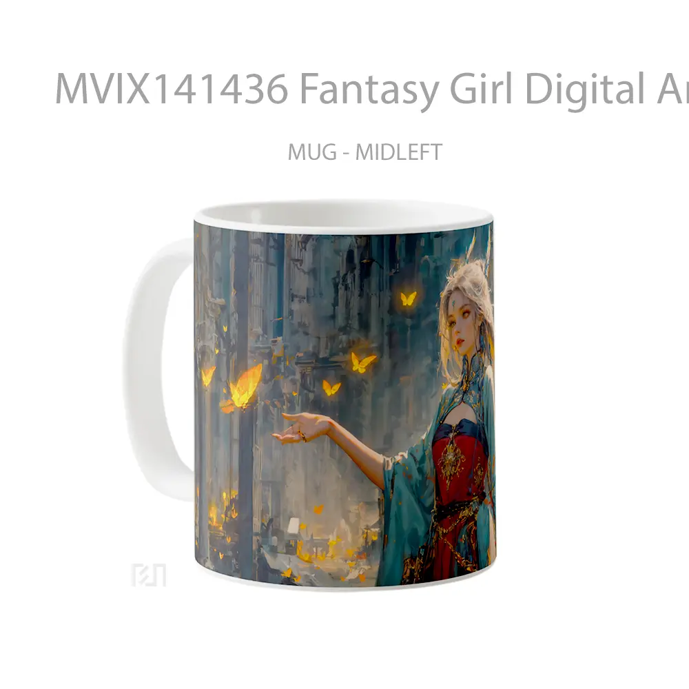 Mug Fantasy Girl Digital Art Gelas Keramik Unik - All-side / Desain