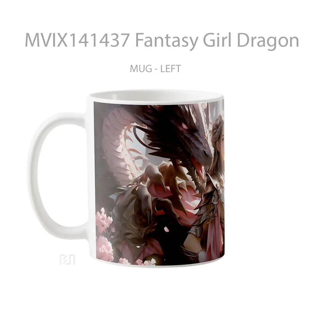 Mug Fantasy Girl Dragon Gelas Keramik Unik - All-side / Desain
