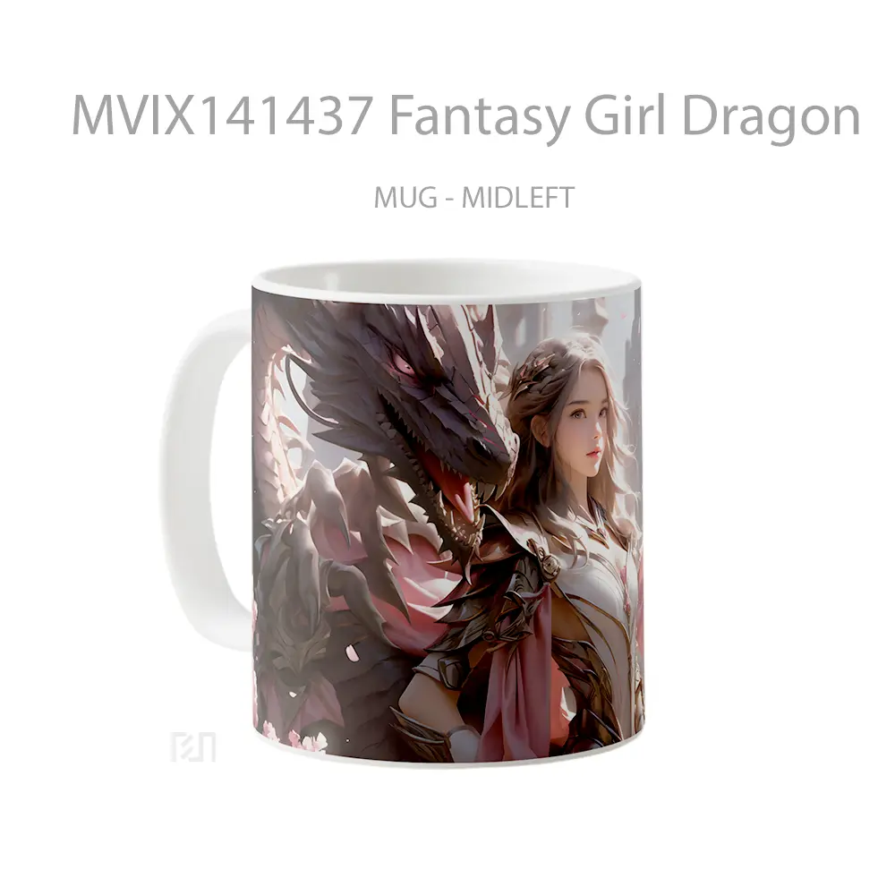 Mug Fantasy Girl Dragon Gelas Keramik Unik - All-side / Desain