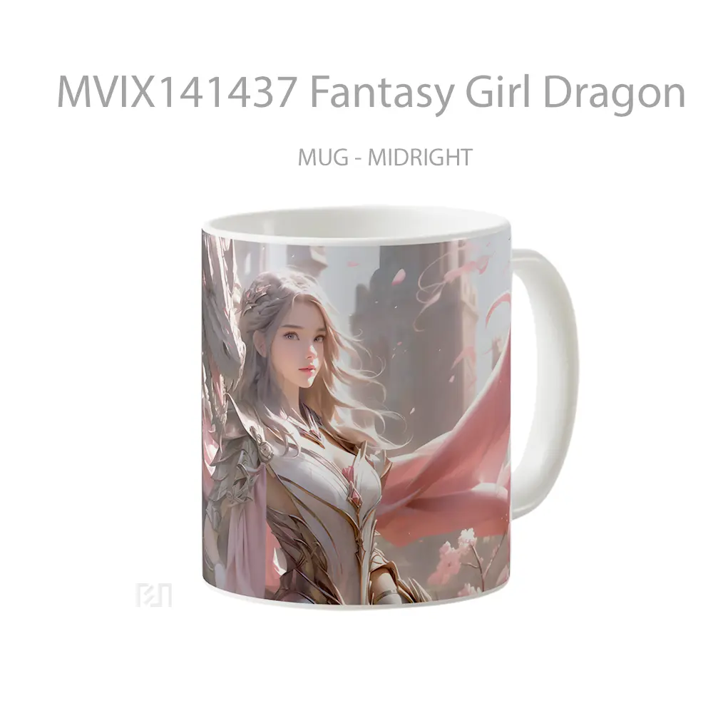 Mug Fantasy Girl Dragon Gelas Keramik Unik - All-side / Desain