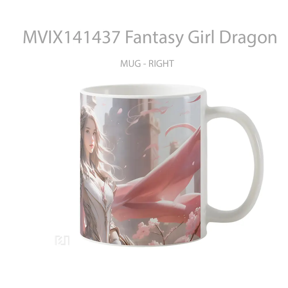 Mug Fantasy Girl Dragon Gelas Keramik Unik - All-side / Desain