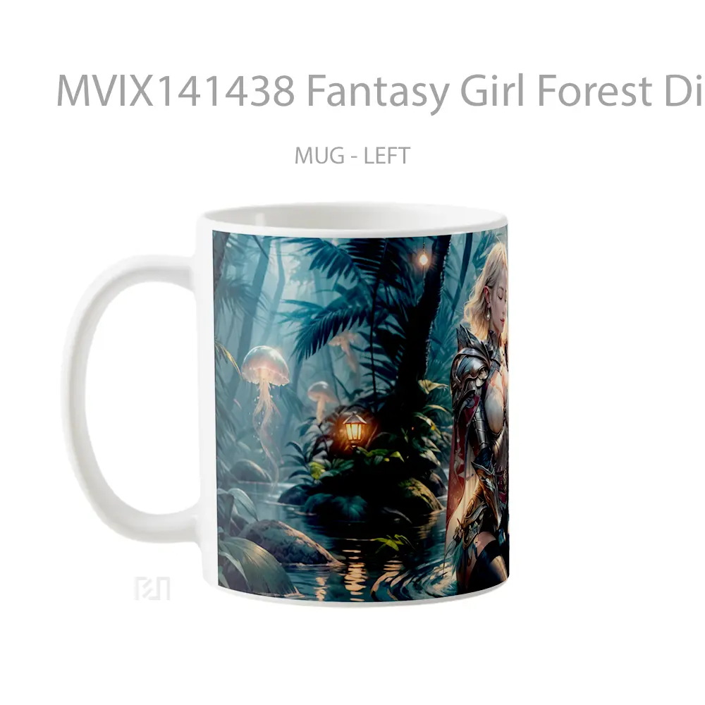 Mug Fantasy Girl Forest Digital Art Gelas Pemandangan Alam - All-side / Desain