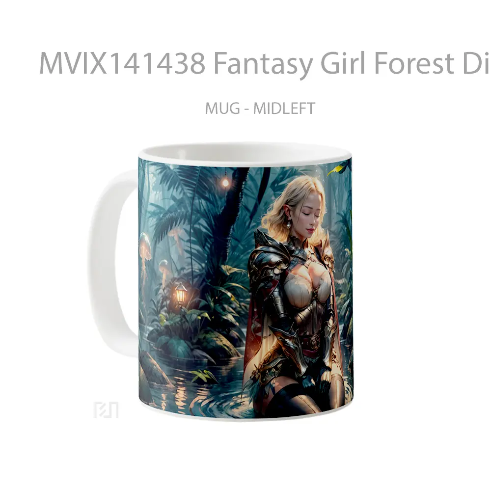 Mug Fantasy Girl Forest Digital Art Gelas Pemandangan Alam - All-side / Desain