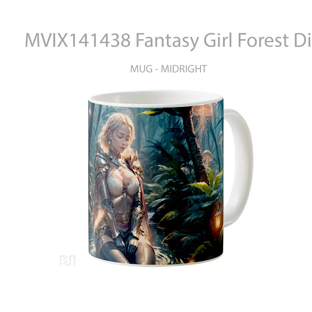 Mug Fantasy Girl Forest Digital Art Gelas Pemandangan Alam - All-side / Desain