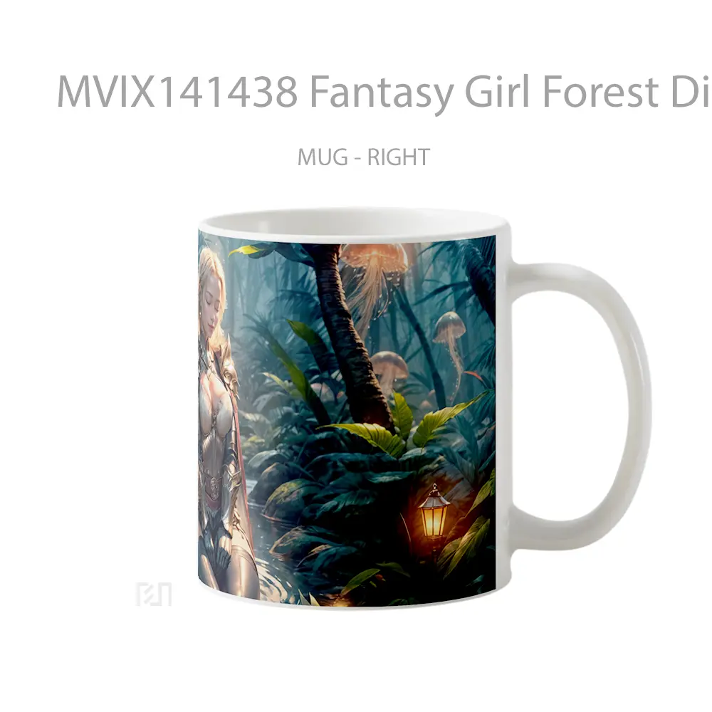 Mug Fantasy Girl Forest Digital Art Gelas Pemandangan Alam - All-side / Desain