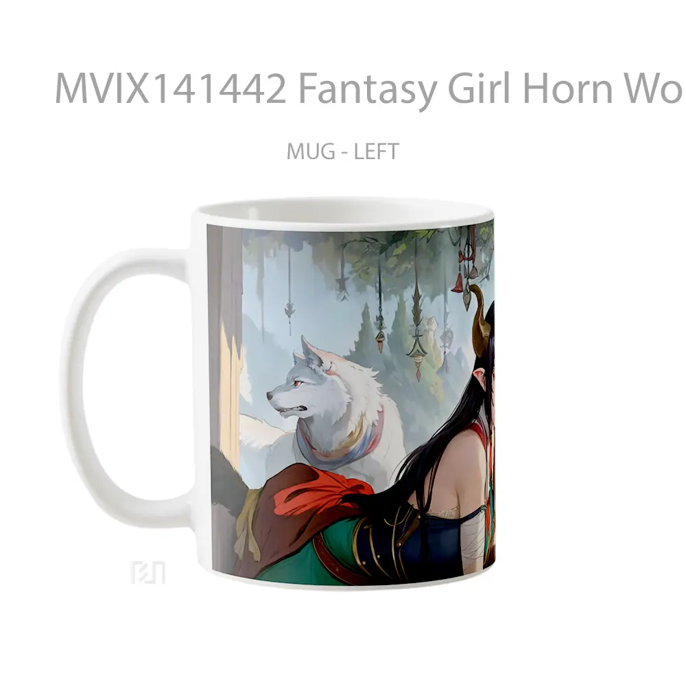 Mug Fantasy Girl Horn Wol Gelas Keramik Unik - All-side / Desain