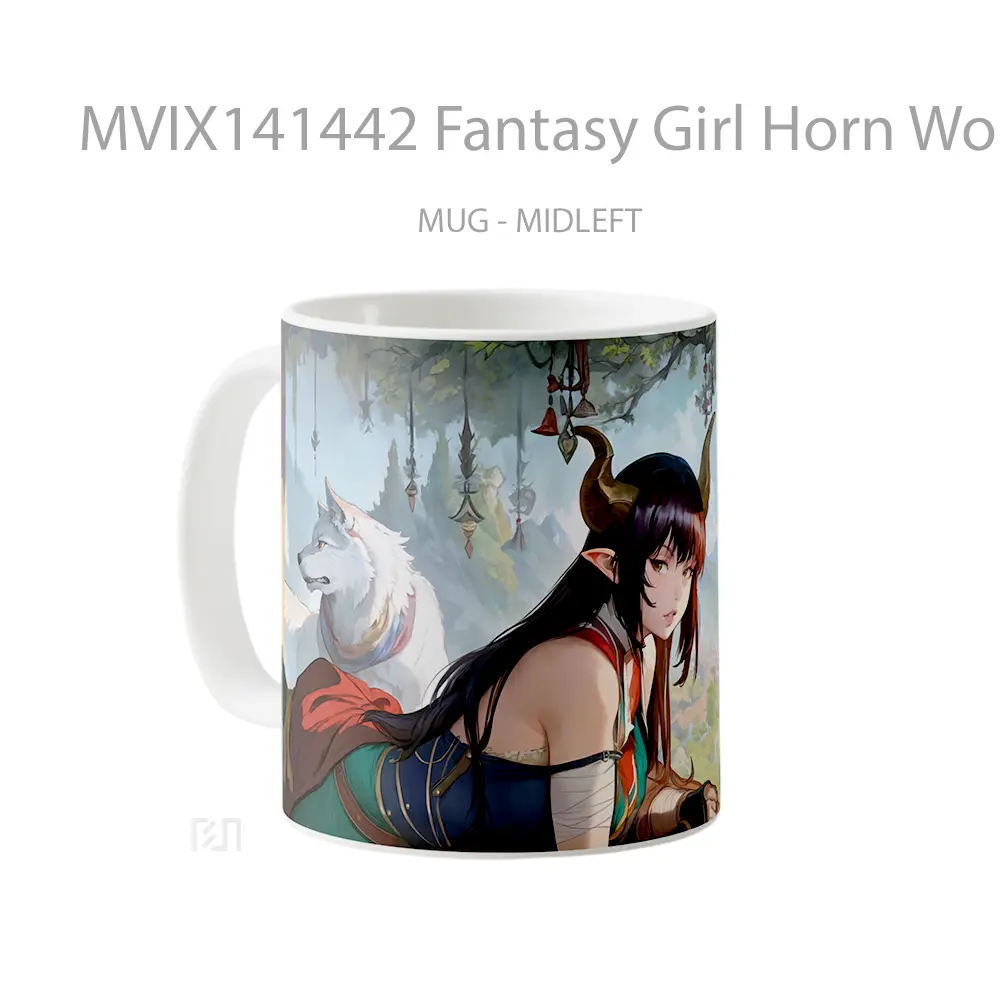 Mug Fantasy Girl Horn Wol Gelas Keramik Unik - All-side / Desain