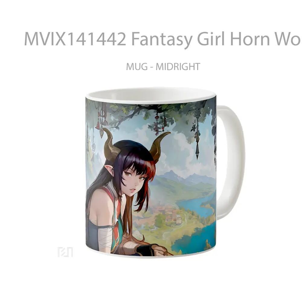 Mug Fantasy Girl Horn Wol Gelas Keramik Unik - All-side / Desain