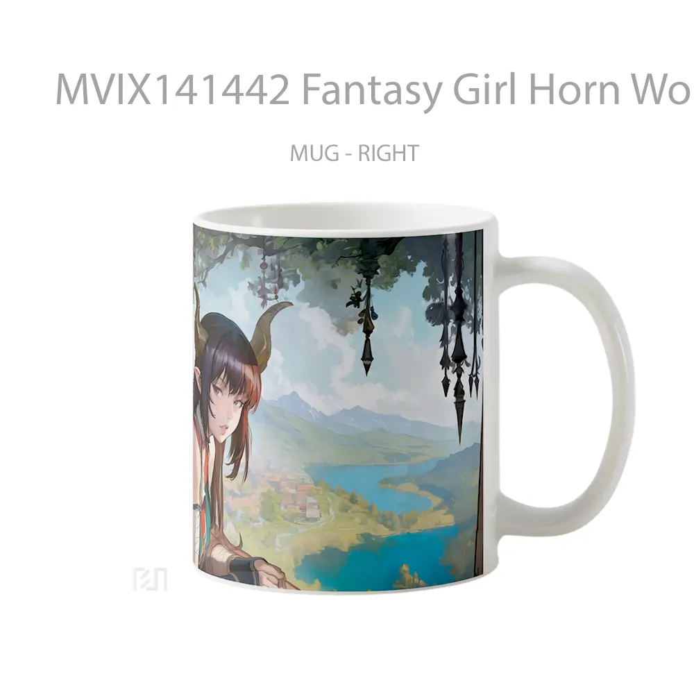 Mug Fantasy Girl Horn Wol Gelas Keramik Unik - All-side / Desain