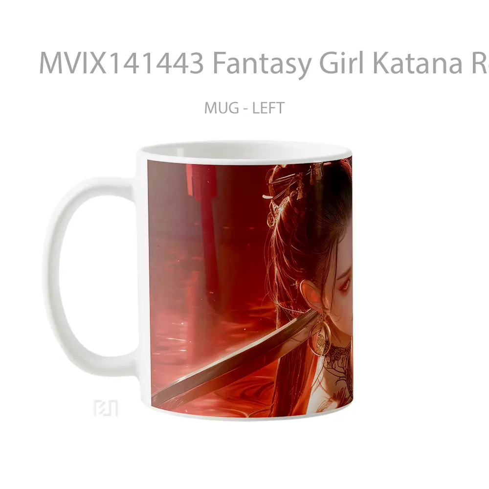 Mug Fantasy Girl Katana Red Eyes Gelas Keramik Unik - All-side / Desain