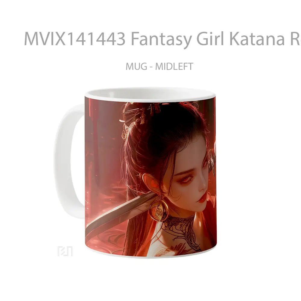 Mug Fantasy Girl Katana Red Eyes Gelas Keramik Unik - All-side / Desain