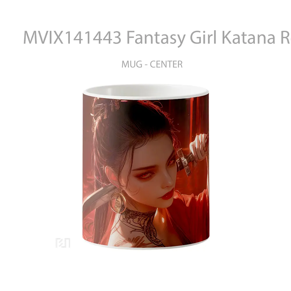 Mug Fantasy Girl Katana Red Eyes Gelas Keramik Unik