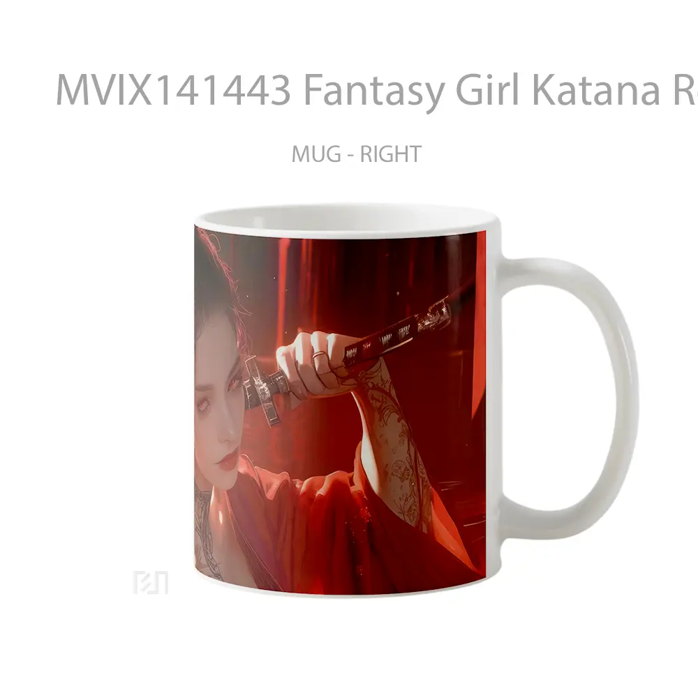 Mug Fantasy Girl Katana Red Eyes Gelas Keramik Unik - All-side / Desain