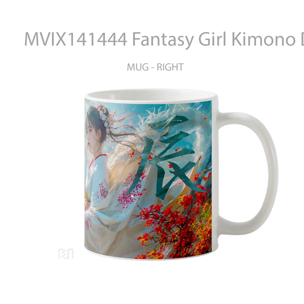 Mug Fantasy Girl Kimono Dragon Gelas Keramik Unik - All-side / Desain