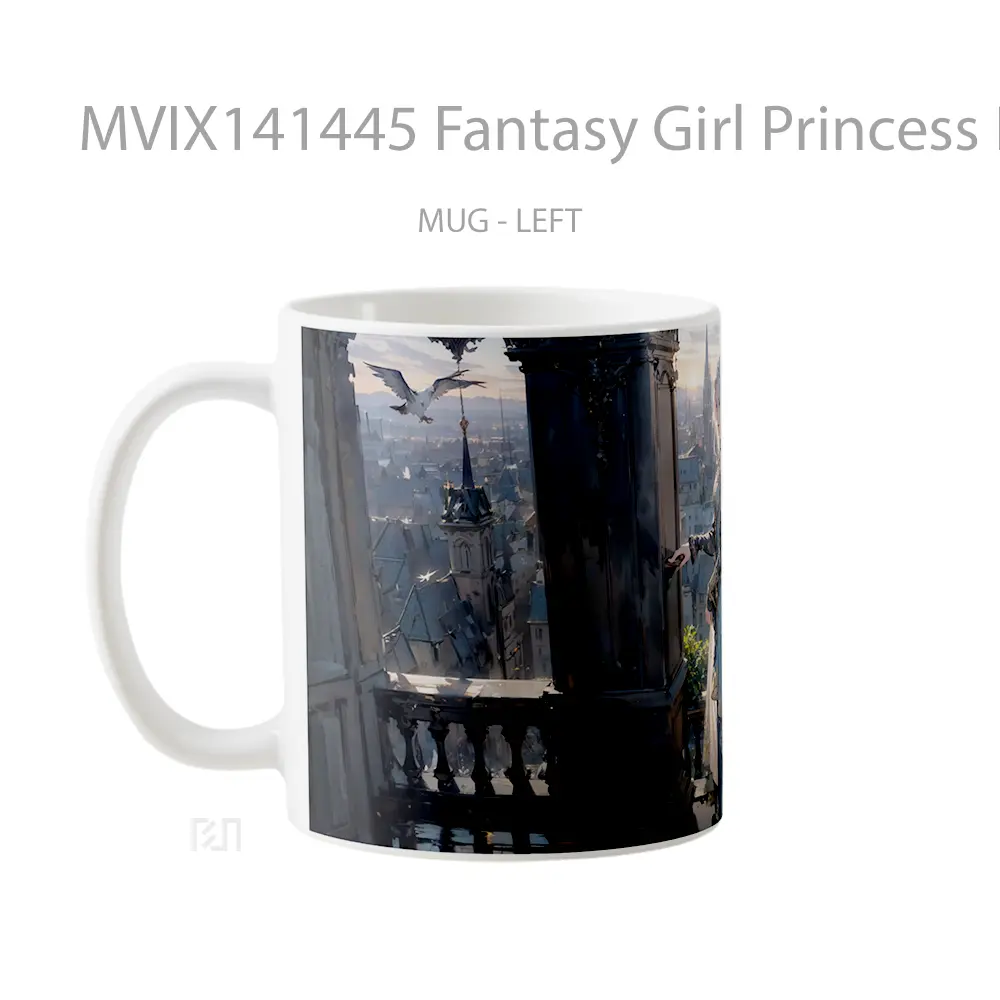 Mug Fantasy Girl Princess Digital Art Gelas Keramik Unik - All-side / Desain