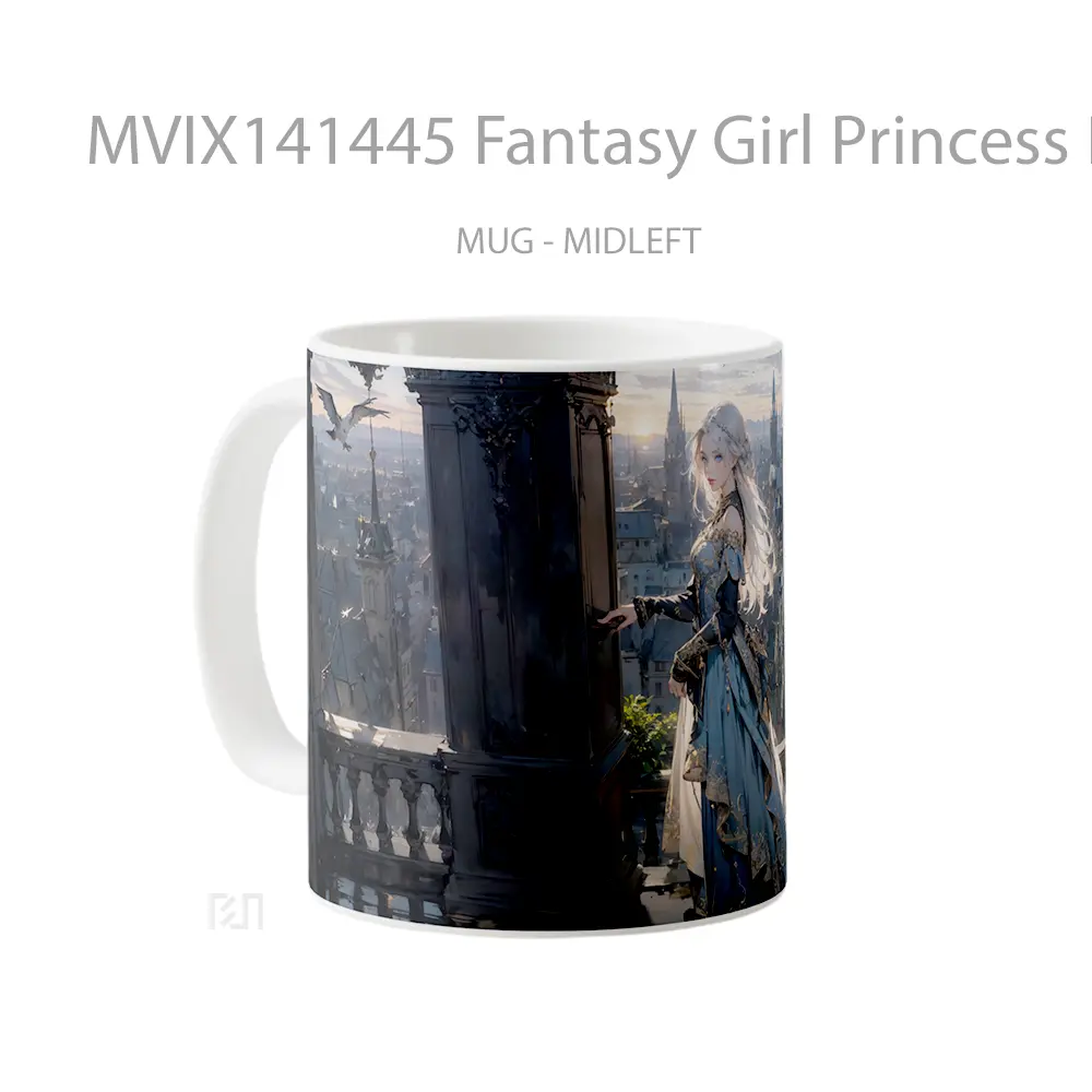 Mug Fantasy Girl Princess Digital Art Gelas Keramik Unik - All-side / Desain