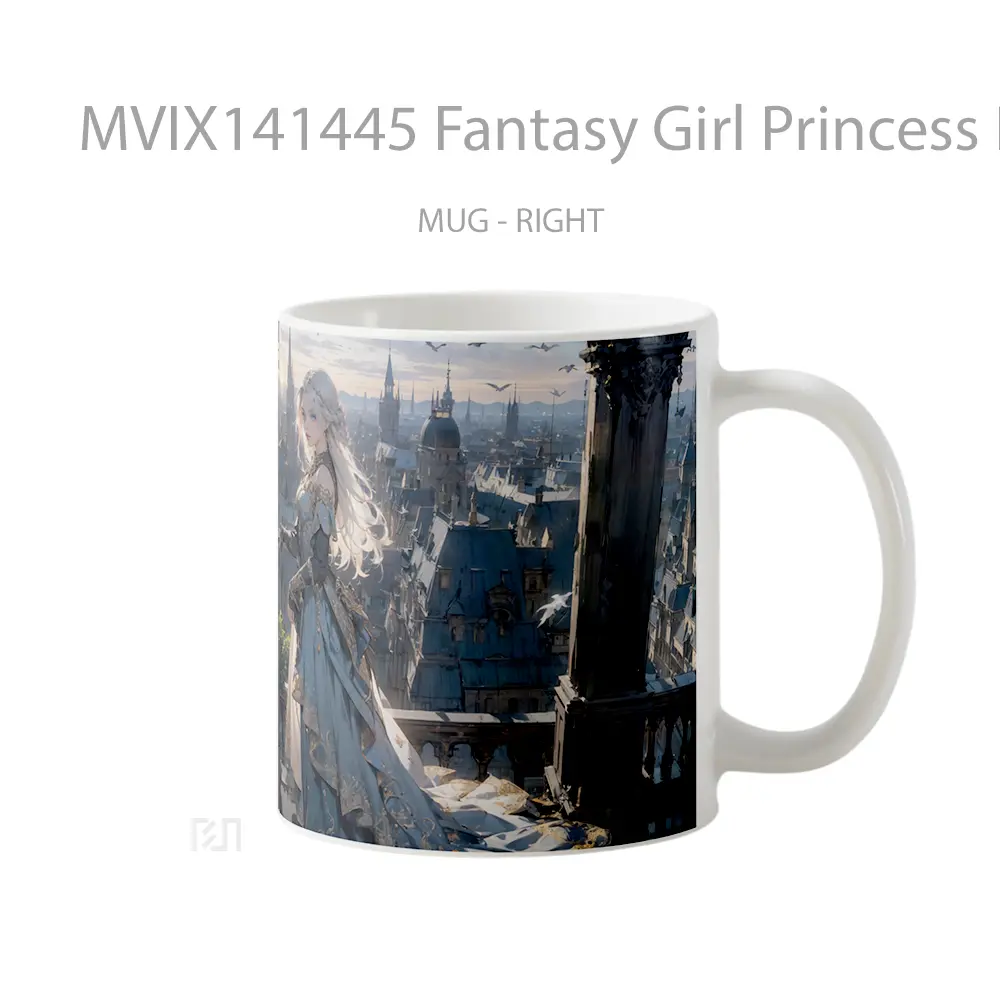 Mug Fantasy Girl Princess Digital Art Gelas Keramik Unik - All-side / Desain