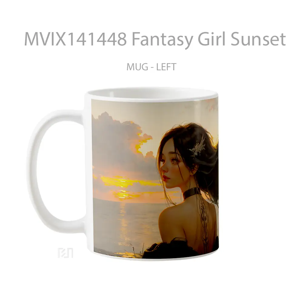 Mug Fantasy Girl Sunset Gelas Pemandangan Alam - All-side / Desain