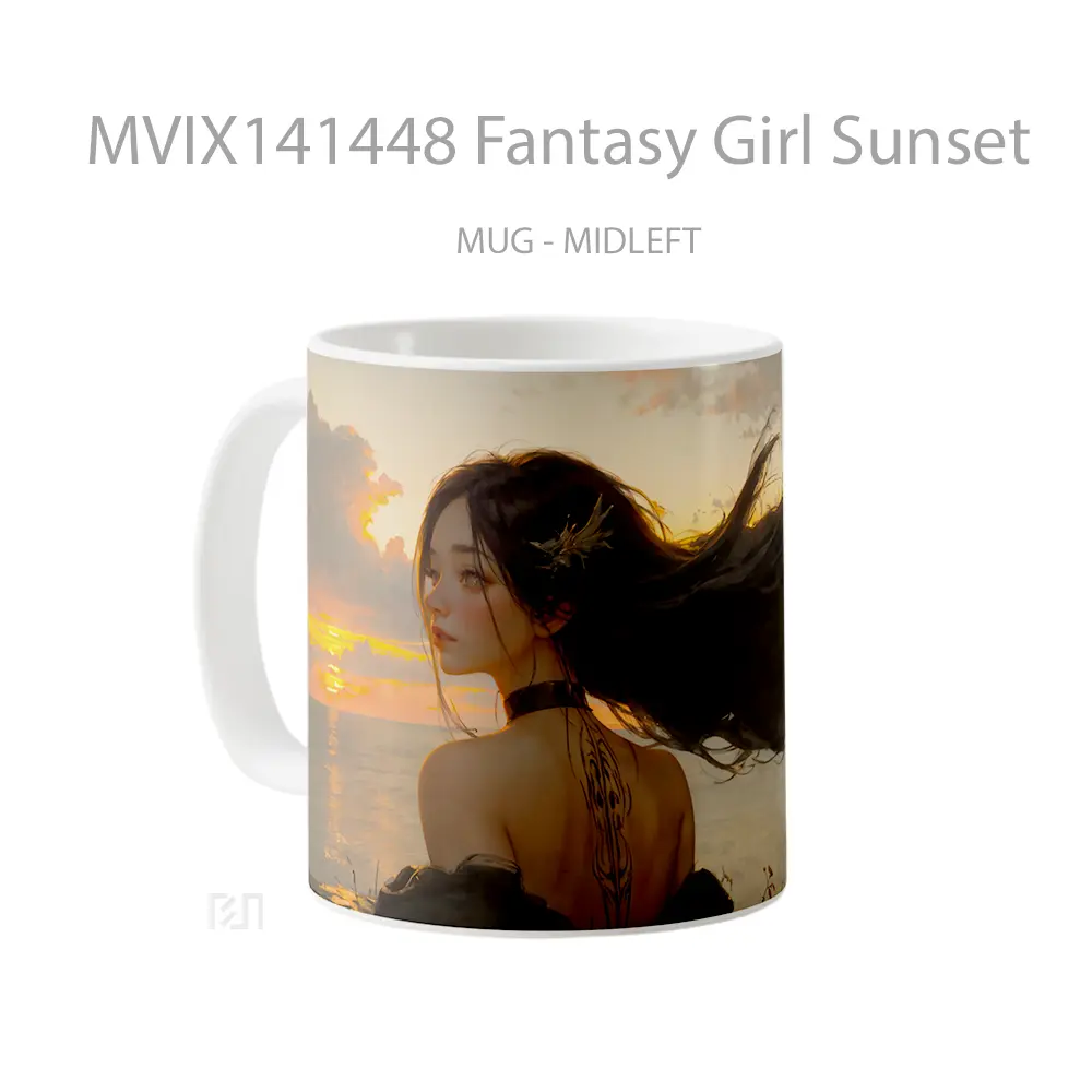 Mug Fantasy Girl Sunset Gelas Pemandangan Alam - All-side / Desain