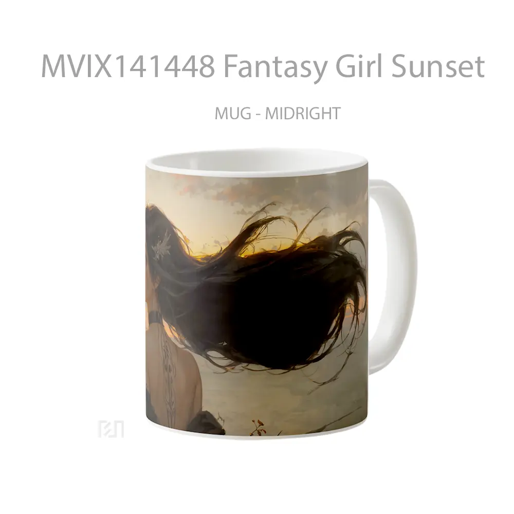 Mug Fantasy Girl Sunset Gelas Pemandangan Alam - All-side / Desain