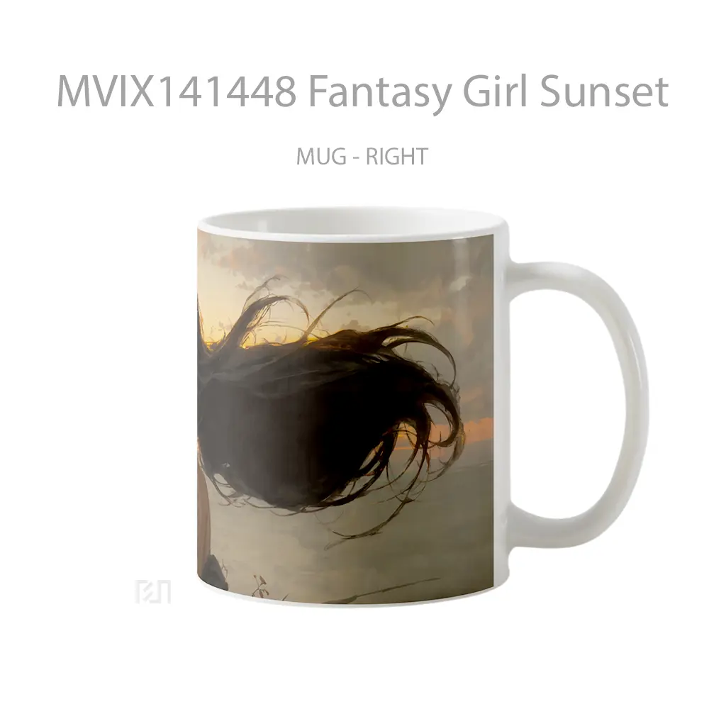Mug Fantasy Girl Sunset Gelas Pemandangan Alam - All-side / Desain