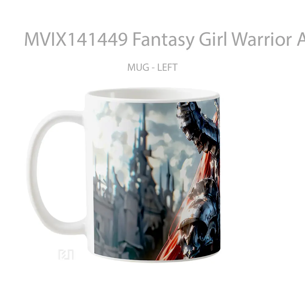 Mug Fantasy Girl Warrior Armor Gelas Keramik Unik - All-side / Desain