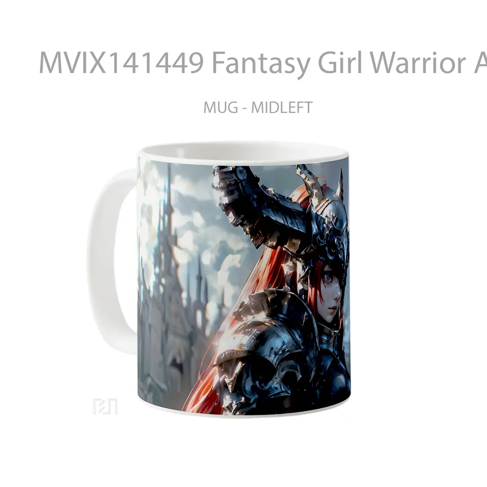 Mug Fantasy Girl Warrior Armor Gelas Keramik Unik - All-side / Desain