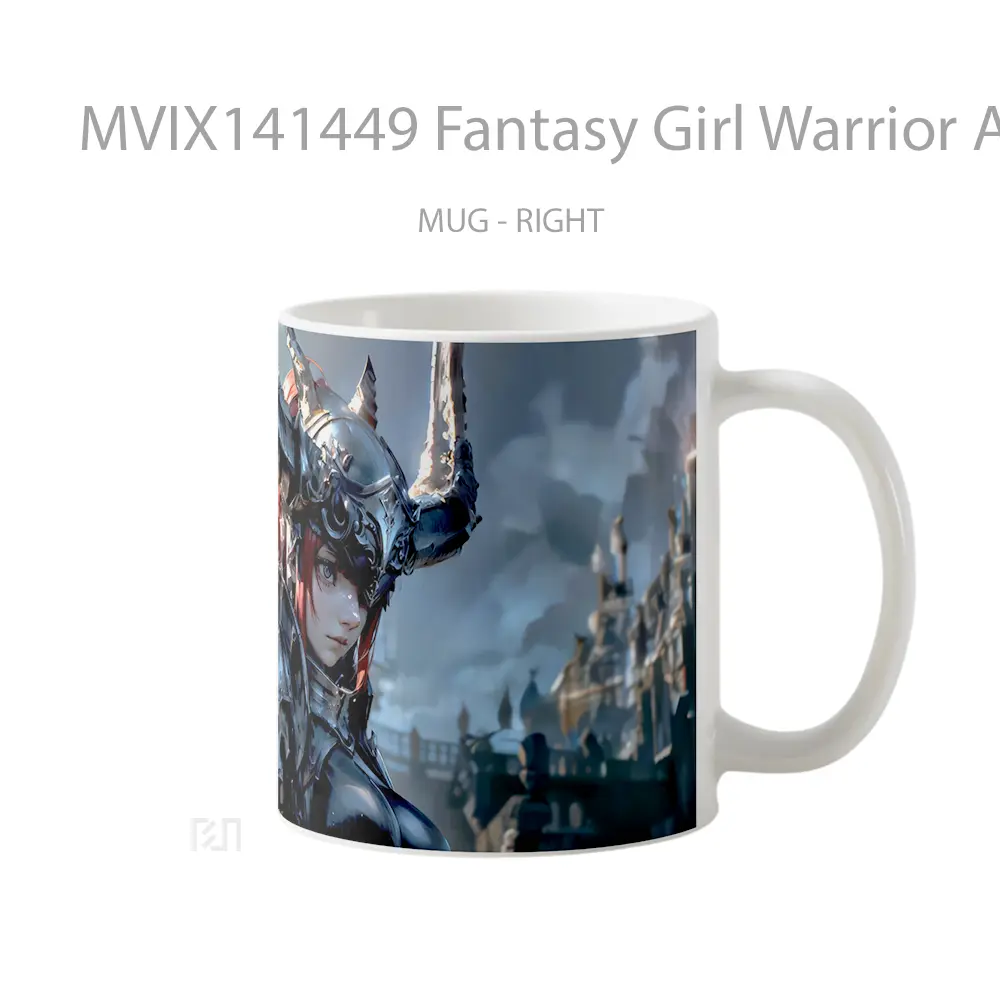 Mug Fantasy Girl Warrior Armor Gelas Keramik Unik - All-side / Desain