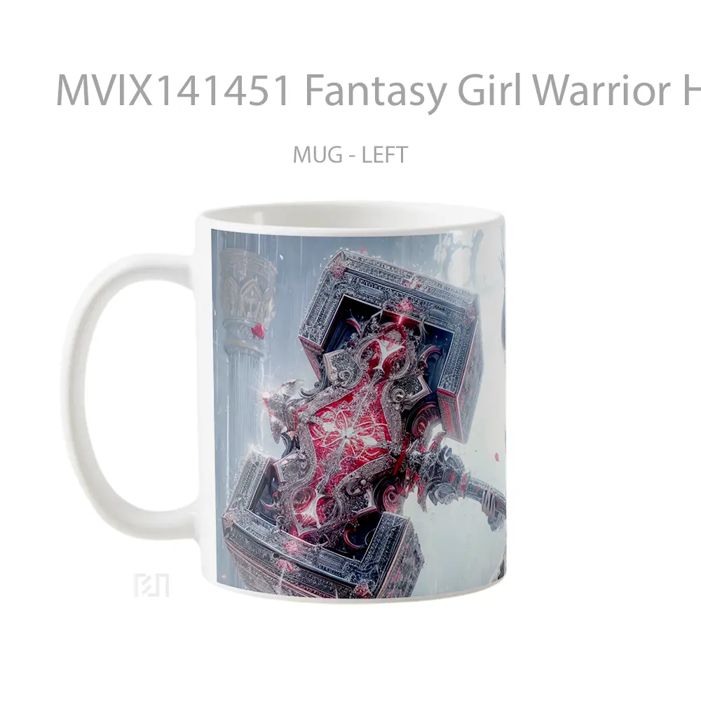 Mug Fantasy Girl Warrior Hammer White Hair Gelas Keramik Unik - All-side / Desain