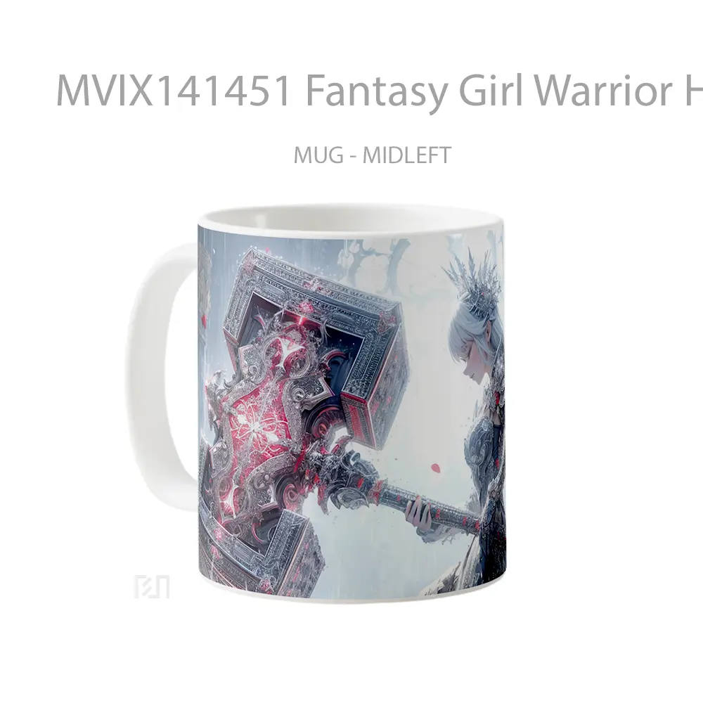 Mug Fantasy Girl Warrior Hammer White Hair Gelas Keramik Unik - All-side / Desain