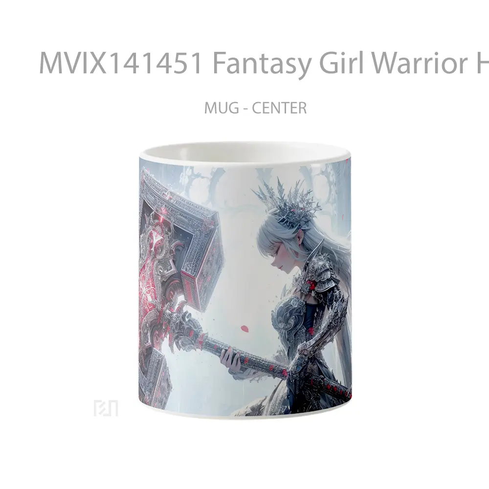 Mug Fantasy Girl Warrior Hammer White Hair Gelas Keramik Unik