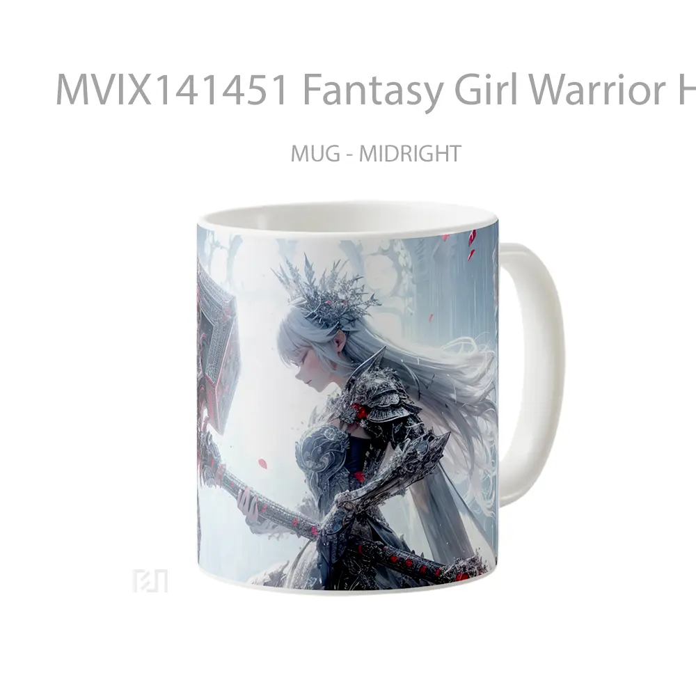 Mug Fantasy Girl Warrior Hammer White Hair Gelas Keramik Unik - All-side / Desain