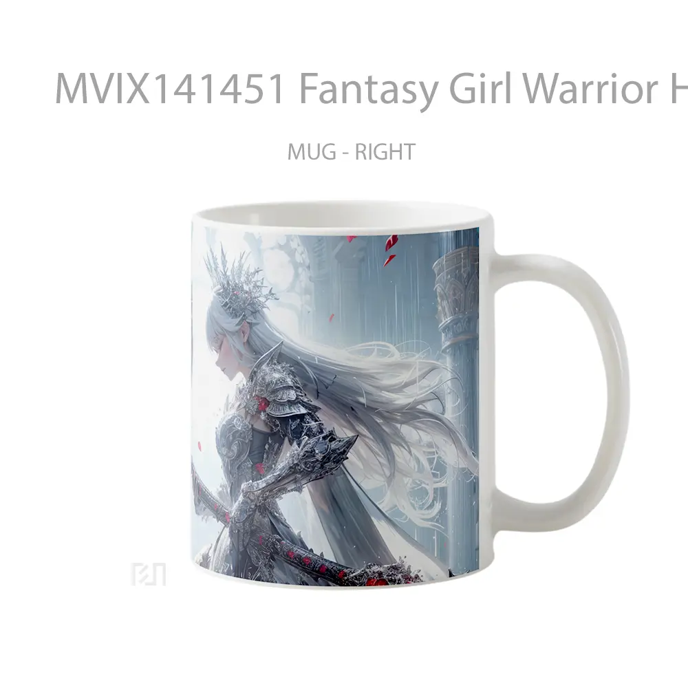 Mug Fantasy Girl Warrior Hammer White Hair Gelas Keramik Unik - All-side / Desain