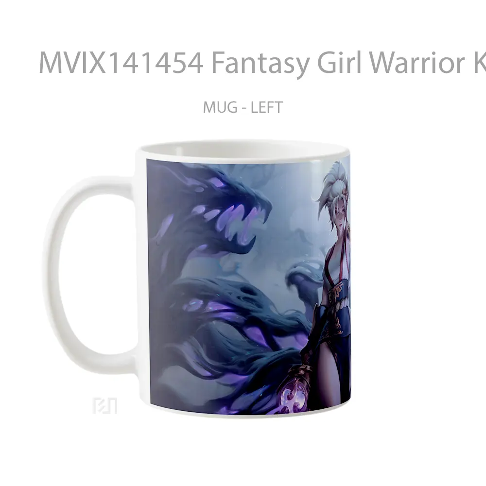 Mug Fantasy Girl Warrior Katana Shadow Monster Gelas Keramik Unik - All-side / Desain