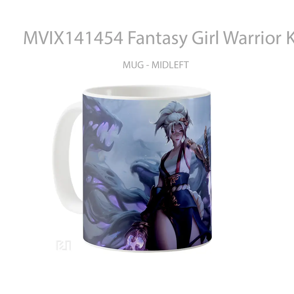 Mug Fantasy Girl Warrior Katana Shadow Monster Gelas Keramik Unik - All-side / Desain