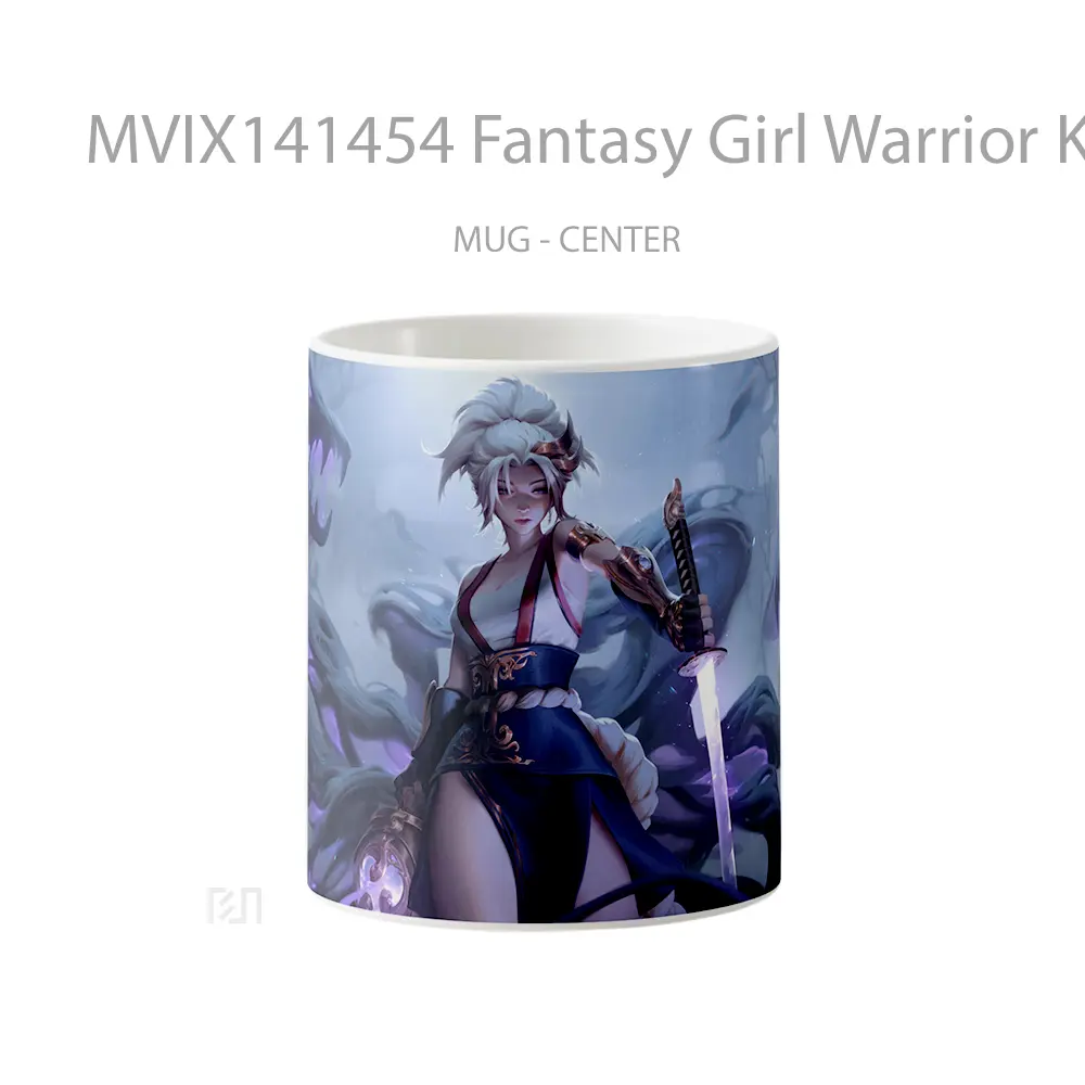 Mug Fantasy Girl Warrior Katana Shadow Monster Gelas Keramik Unik