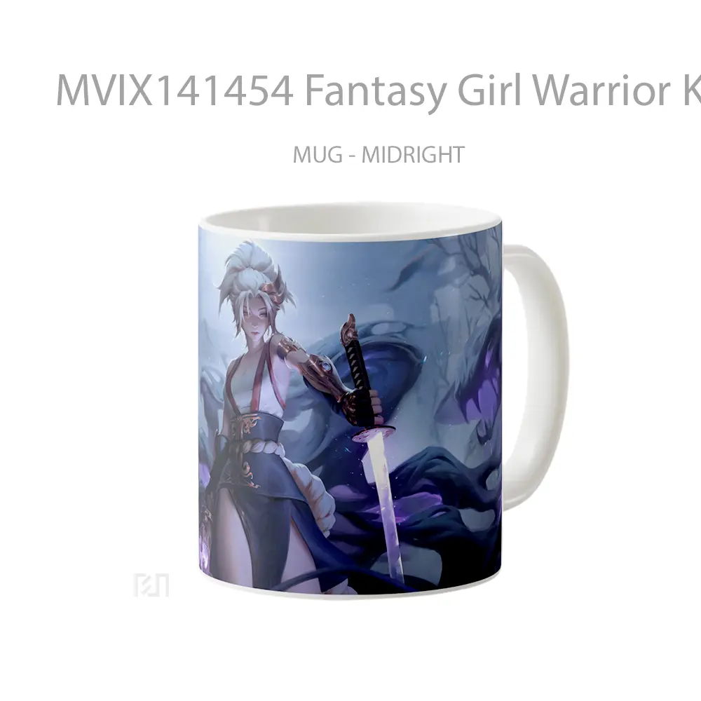 Mug Fantasy Girl Warrior Katana Shadow Monster Gelas Keramik Unik - All-side / Desain