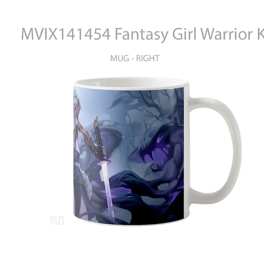 Mug Fantasy Girl Warrior Katana Shadow Monster Gelas Keramik Unik - All-side / Desain