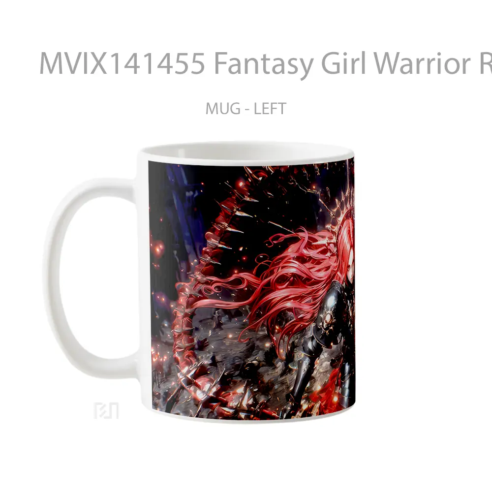 Mug Fantasy Girl Warrior Red Hair Gelas Keramik Unik - All-side / Desain