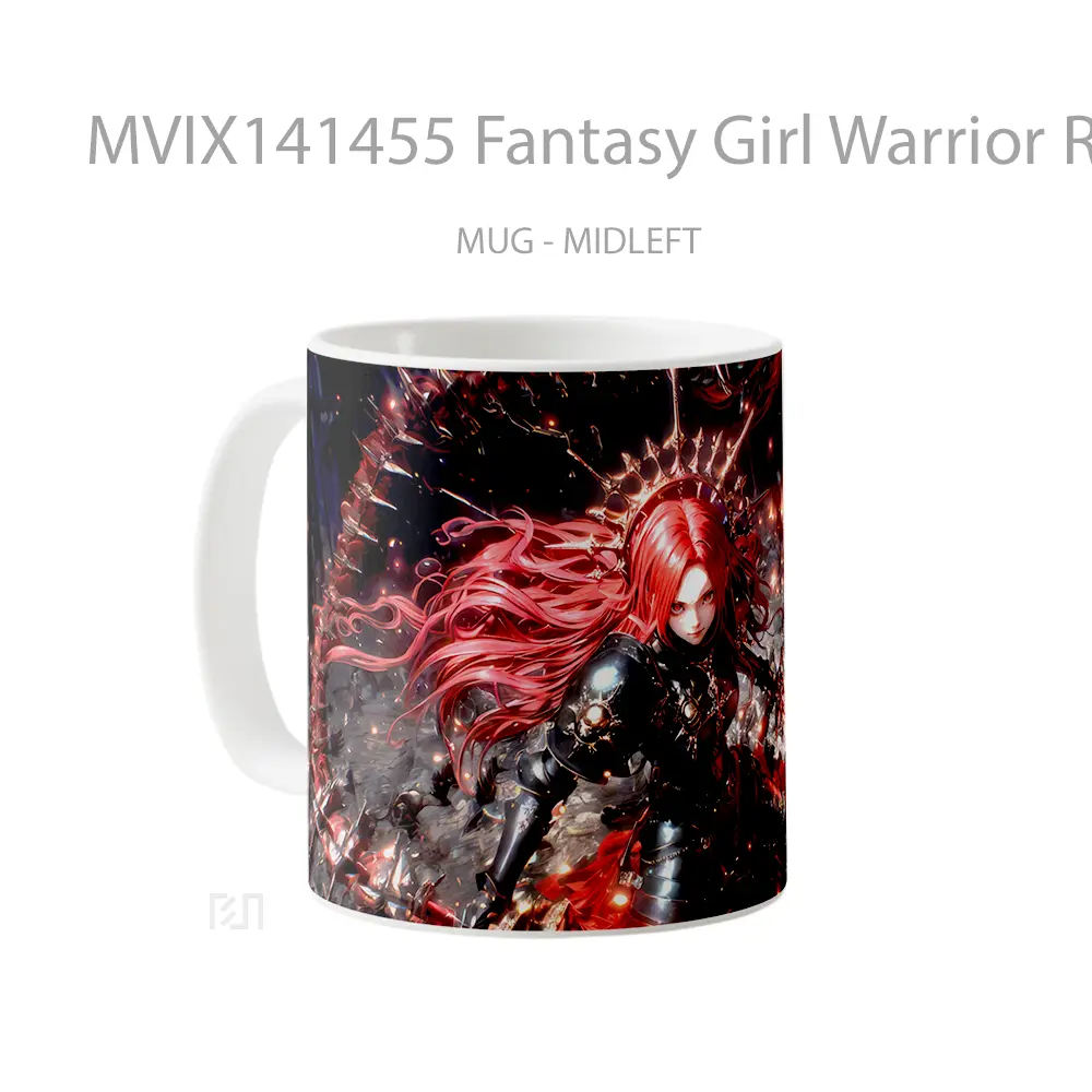 Mug Fantasy Girl Warrior Red Hair Gelas Keramik Unik - All-side / Desain