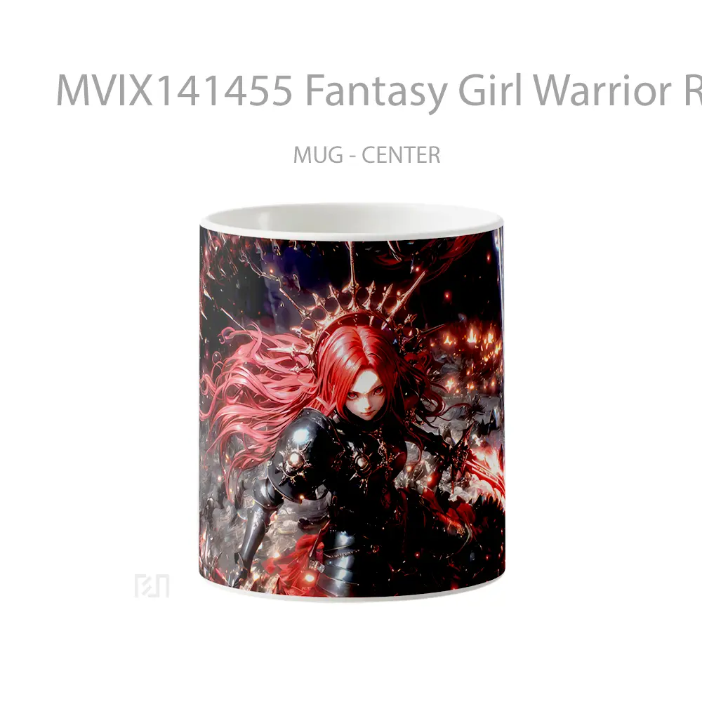 Mug Fantasy Girl Warrior Red Hair Gelas Keramik Unik