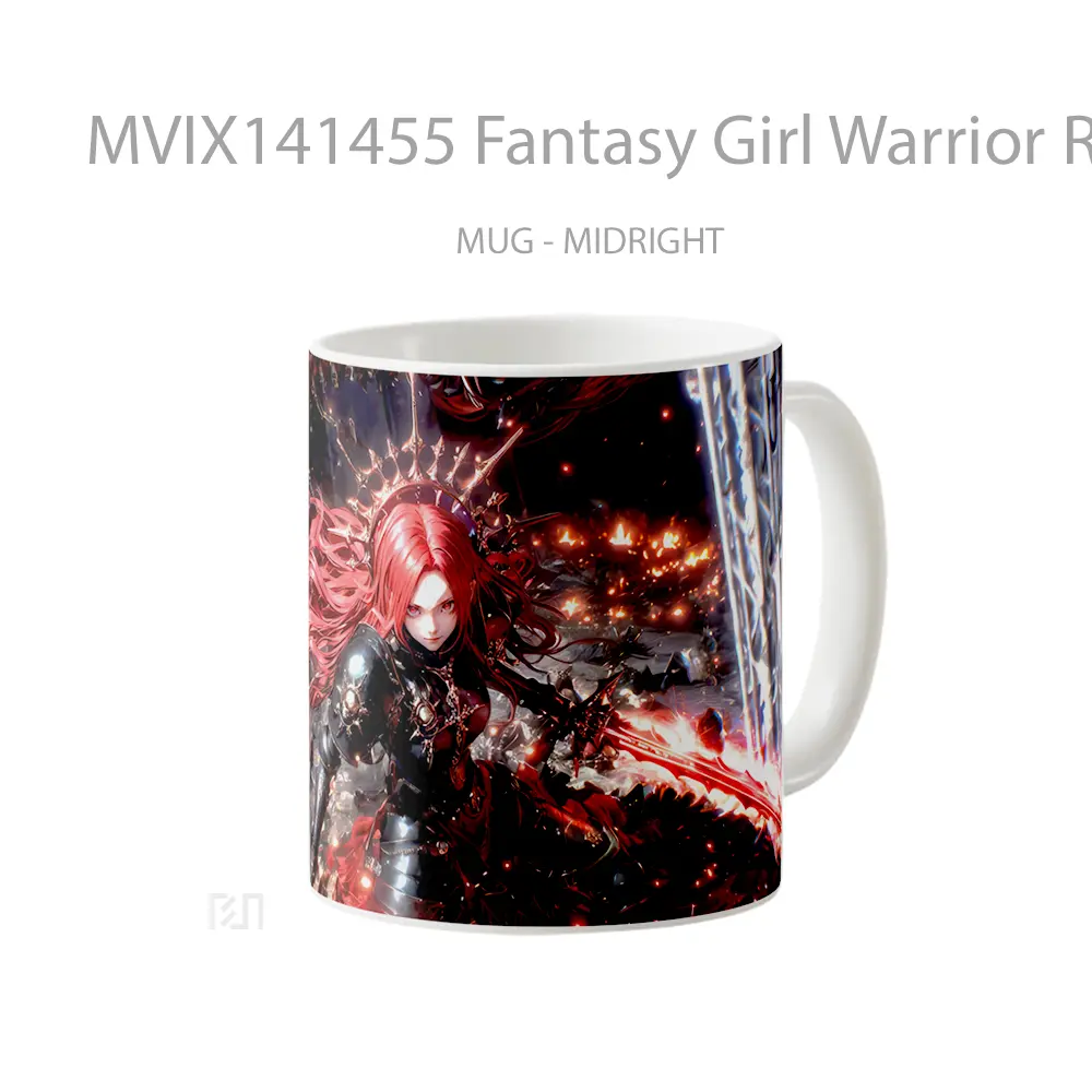 Mug Fantasy Girl Warrior Red Hair Gelas Keramik Unik - All-side / Desain