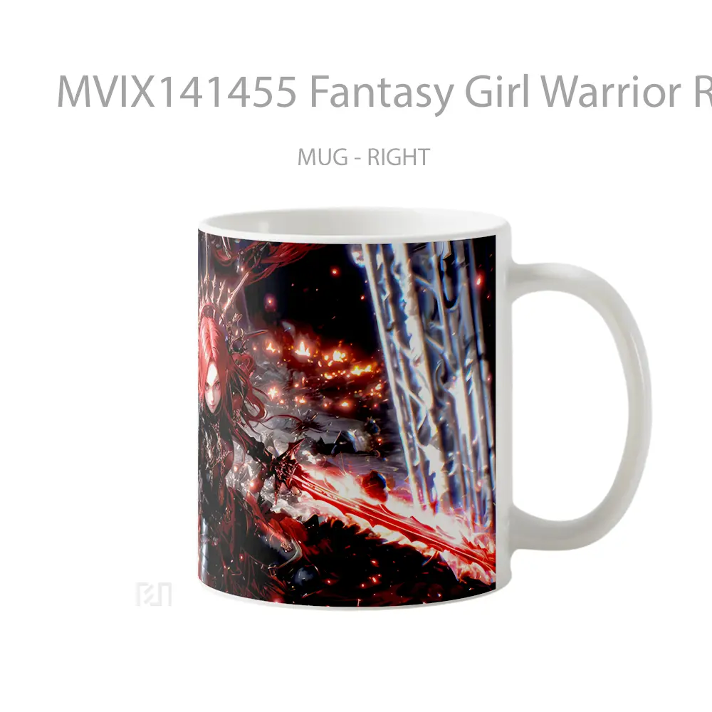 Mug Fantasy Girl Warrior Red Hair Gelas Keramik Unik - All-side / Desain
