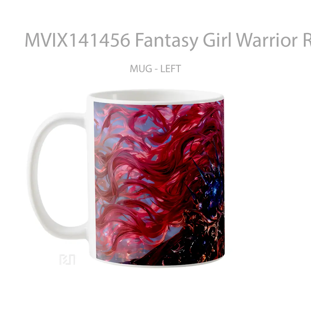 Mug Fantasy Girl Warrior Red Hair Gelas Keramik Unik - All-side / Desain