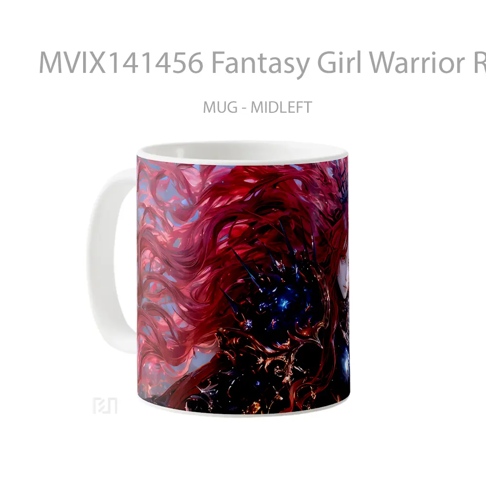 Mug Fantasy Girl Warrior Red Hair Gelas Keramik Unik - All-side / Desain