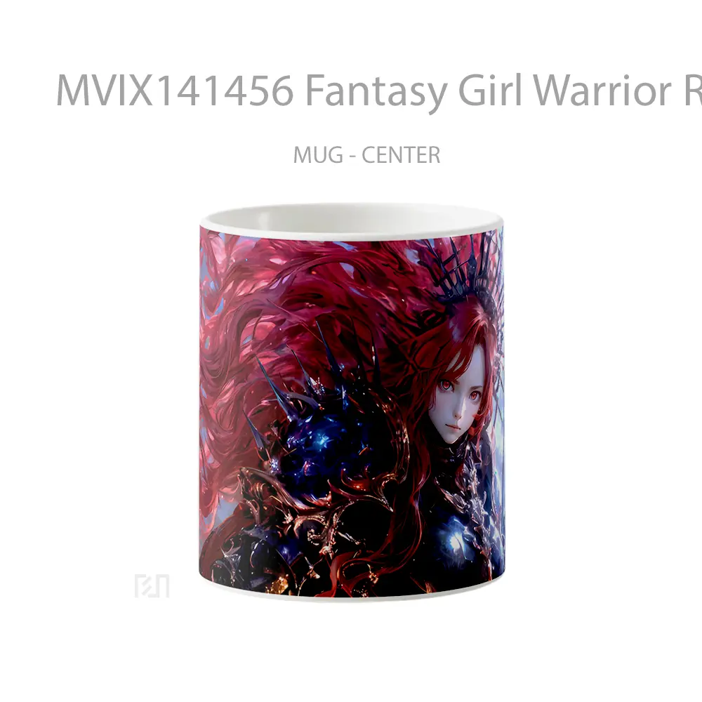 Mug Fantasy Girl Warrior Red Hair Gelas Keramik Unik