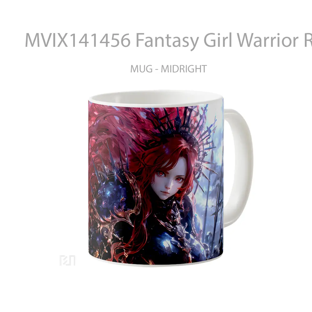 Mug Fantasy Girl Warrior Red Hair Gelas Keramik Unik - All-side / Desain