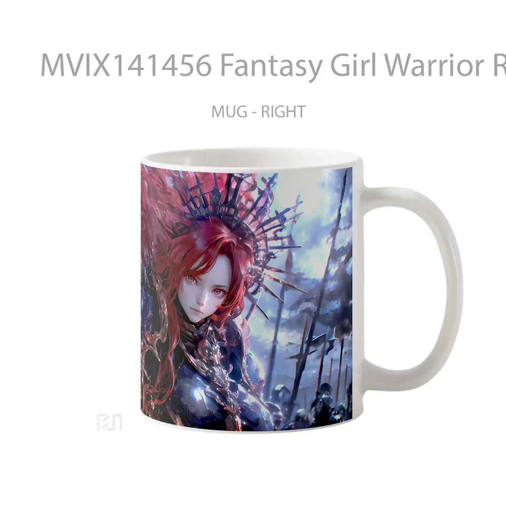 Mug Fantasy Girl Warrior Red Hair Gelas Keramik Unik - All-side / Desain