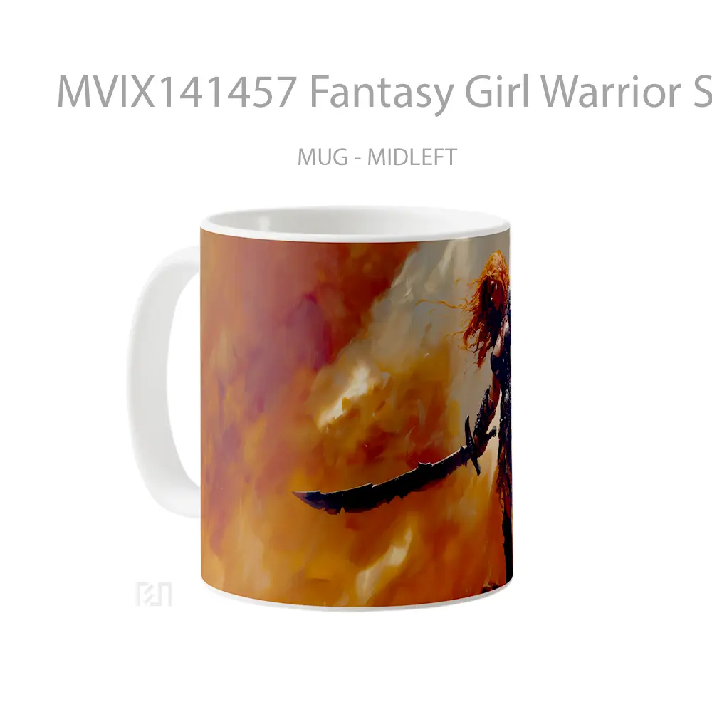 Mug Fantasy Girl Warrior Sword Barbarian Red Sonja Gelas Keramik Unik - All-side / Desain